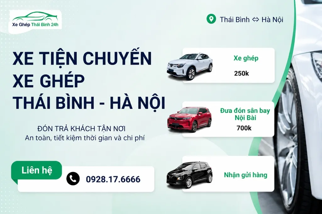 Xe tiện chuyến xe ghép Thái Bình ⇔ Hà Nội